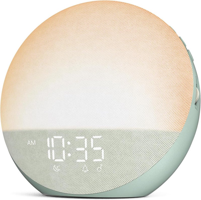 Odokee Sunrise Alarm Clock White Noise Machine: Natural Wake Up Light - Dimmable Clock with Bluetooth Speaker for Bedroom - 25 Sleep Sounds for Baby Adults Kids Sage Green - Image 1